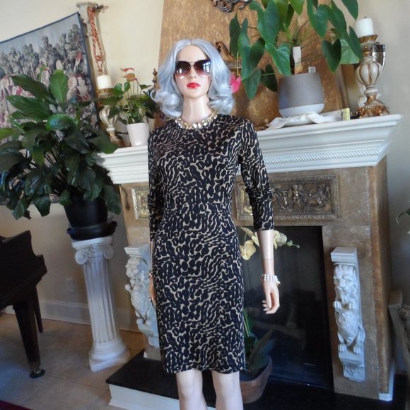 Tory Burch 100% Silk Beige Mutli Print Sheath Dress Size M - Picture 1 of 16